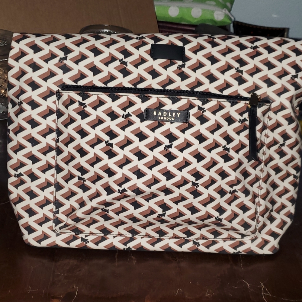 Radley London Backpack Style Bag with Geometric Pattern in Brown and White & Blk
